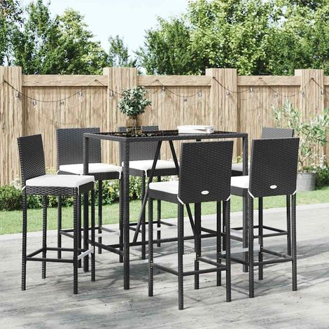 vidaXL Ensemble de bar de jardin 7 pcs avec coussins noir poly rotin (1/5)