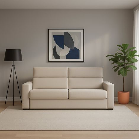 Sofá Fijo 3 Plazas Ozegna, Desenfundable, Lavable Hecho en Italia, Brazos, 220x95 cm Beige (1/5)