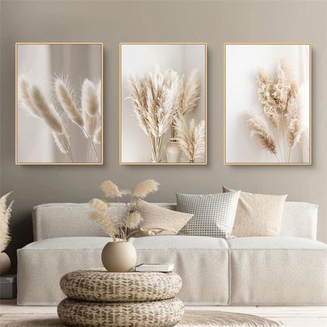 Wandbilder 3er Schilf Pampasgras Natur Boho Wohnzimmer B 30x40cm (1/5)
