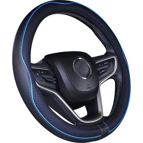 15 Zoll Lenkradbezug aus Mikrofaserleder (Schwarz & Blau)