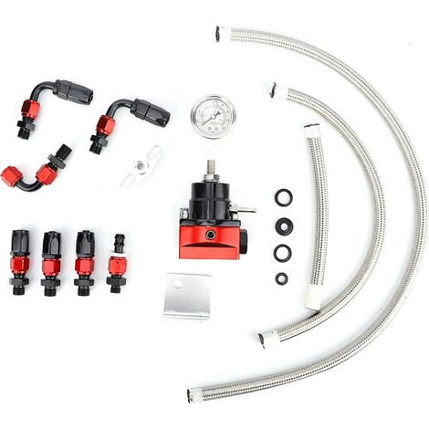 Kit de régulateur de pression de carburant Ej.Life, kit de régulateur de pression de carburant réglable universel noir-rouge, jauge d'huile 0-100psi (1/5)
