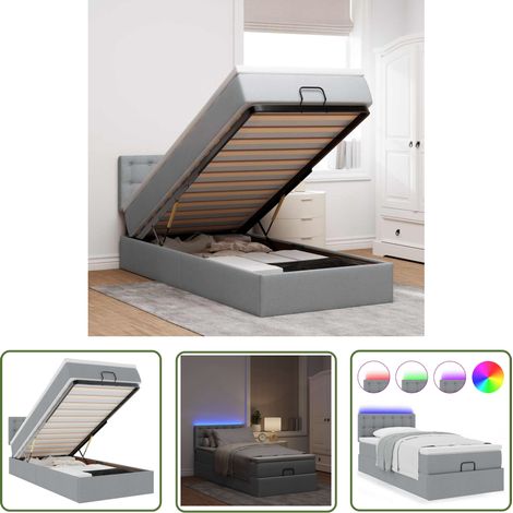 vidaXL Ottomane Bett mit Matratze & LEDs Hellgrau 80x200 cm Stoff (1/5)