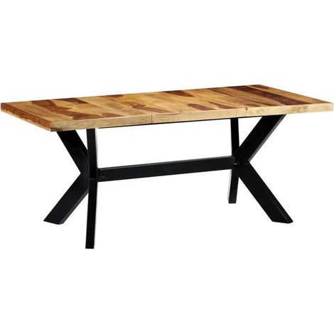 Table à manger sesham massif clair et pieds métal noir Pome 180 cm (1/4)
