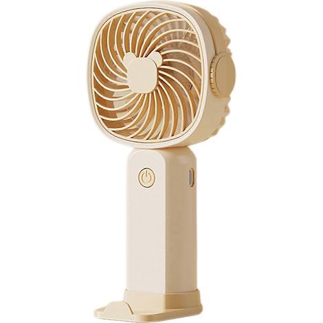 Ventilateur portable à main avec un flux d'air puissant pour se rafraîchir en été. Support mini téléphone pratique inclus. Jaune.-AquaForge (1/5)