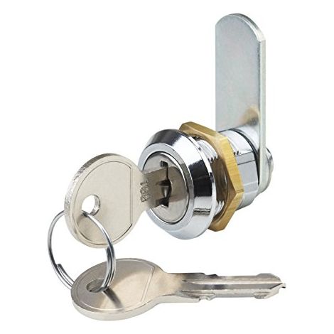 Meister 340396 - Serratura a camma a cilindro Metafranc, foratura 19 mm, chiave uguale, corsa di chiusura 180°, metallo cromato, incl. 2 chiavi (1/4)