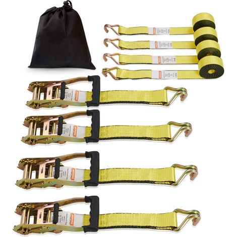 Ratschen-Zurrgurte (4er-Set), Bruchfestigkeit 5000 lb, Doppel-J-Haken, 2" x 15', gepolsterte Griffe, zum Sichern und Befestigen von Waren, Geräten und Gartengeräten. (1/5)