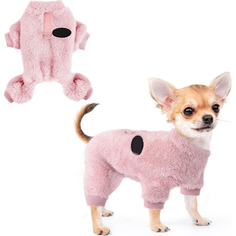 1 pyjama chien, polaire corail, avec anneau pour laisse, rose, adapté aux chiots de 1,3 à 6 kg (1/5)