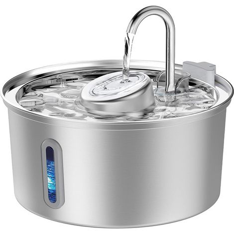 Fontaine À Eau Pour Chat - 3,2 L - Acier Inoxydable - Cascade Fleuri - Filtre Intégré - LED Nocturne - Batterie Rechargeable Et USB (1/5)