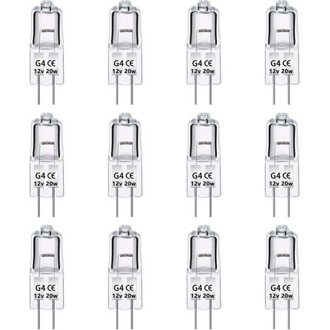 12er-Pack G4 12V 20W Halogenlampen, dimmbar, warmweiß (2700K), 280lm, Niedervolt-G4-Halogenlampe, klare Kapsel, für Kronleuchter, Schränke und Deckenleuchten