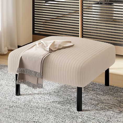 Tabouret Pouf Confortable en Velours Côtelé, Forme Pouf de Pieds, Remplissage Mousse, Beige – 51 x 56 x 39 cm (1/5)