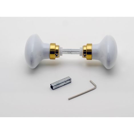 1 Bouton double ovale, Porcelaine blanche, Carré 6 mm, Serrures en applique, Portes intérieures