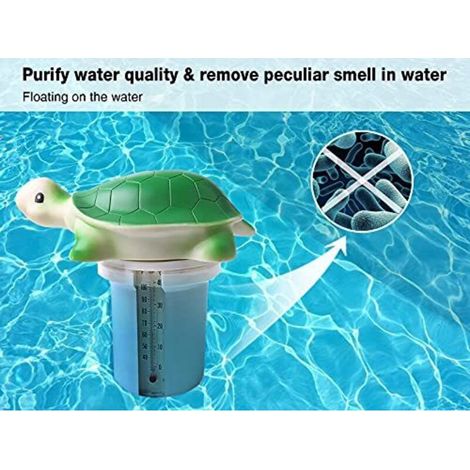 Diffuseur de Chlore pour Piscine avec Thermometre, Diffuseur Chlore Flottant Jacuzzis, Flotteur Piscine Chlore Automatique, pour Pastilles de 500g 3 inch, Protection Solaire Anti-Fissure (1/4)
