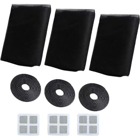Moustiquaires pour Fenêtre, Moustiquaire Filet, 3 Pièces 150 cm x 200 cm Protection Contre Les Insectes pour Fenêtre Moustiquaire pour Fenêtre, Kit de Protection Anti Moustique (Noir) (1/5)