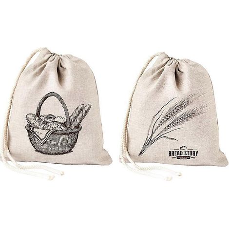 Brottaschen aus Leinen – 2er-Set – Künstlerisches Design – Naturleinen, ungebleicht – Wiederverwendbar – Lebensmittelecht für selbstgebackenes Brot (1/5)