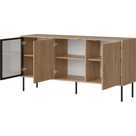 Credenza Conzano, Madia 3 Ripiani, Apertura Battente, 3 Ante, 150x40x75h cm Marrone
