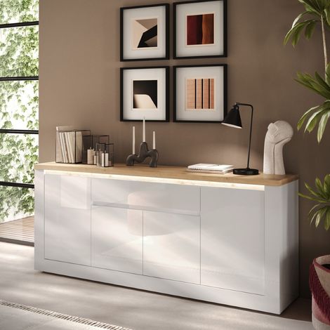 Buffet moderne 4 portes-1tiroir laqué blanc et bois ARIA (1/5)
