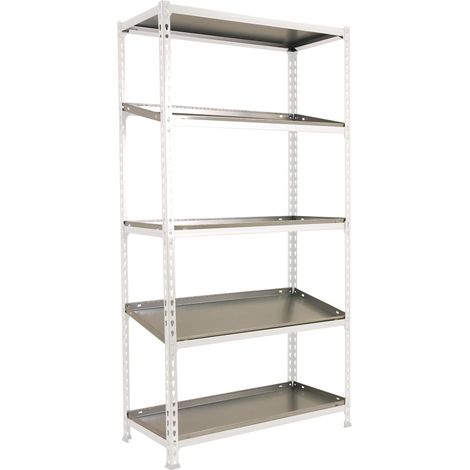 SimonRack Étagère Rangement, 1800x900x400 mm, 5 Niveaux, 180 kg Capacité de Charge et Point de Flexion, Métal , Étagère Garage, Blanc/Galvanisé - Simonclick (1/5)