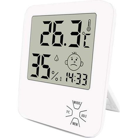 [NIEMALS VERWENDET] Mini-Digitalthermometer mit hoher Präzision, Hygrometer für den Innenbereich, Heimthermometer mit Klappständer und Wecker für Zuhause, Büro, Küche, Garten usw., Weiß