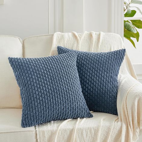 BEBUSINGOTO Paquete de 2 fundas de cojín decorativas azul polvoriento de 45 x 45 cm para sofá cama, decoración del hogar estilo bohemio de granja, bonita funda de cojín suave de 45 x 45 cm (1/5)