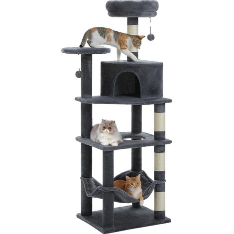 Árbol para gatos, estructura de 5 niveles, postes rascadores cómodos, AMT0331DGY, L (1/2)