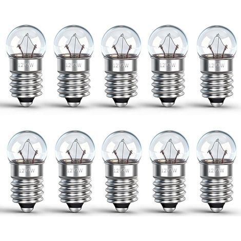 Lot de 10 Mini Ampoules E10 DC 12V 0.25A, Blanc Chaud 3000K, E10 Petit Culot à Vis, Miniature Ampoules pour Lampe Torche, Expériences Électriques, Crèche de Noël, Voyant de Signalisation (1/5)
