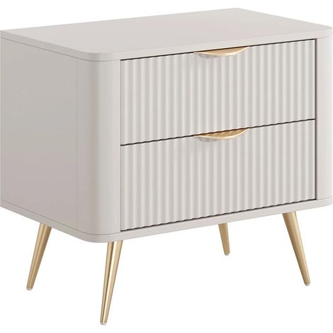 Comodino 2 cassetti Beige e Dorato - ELONARIA (1/5)