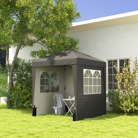 Gazebo da giardino pieghevole a montaggio rapido, regolabile in altezza, con protezione UV 30+ e 3 pannelli laterali grigi.