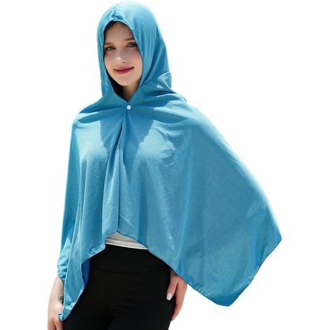 Serviette rafraîchissante à capuche - Séchage rapide - Protection UV - Poncho de plage et foulard - Bleu ciel (1/3)