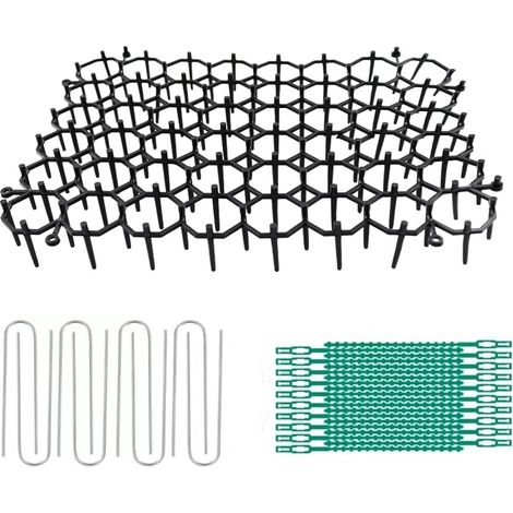 Tapis anti-chats en plastique 15,5 x 20 cm avec 8 piquets en forme de U et 20 attaches de câble pour clôture de jardin (lot de 12) (1/5)