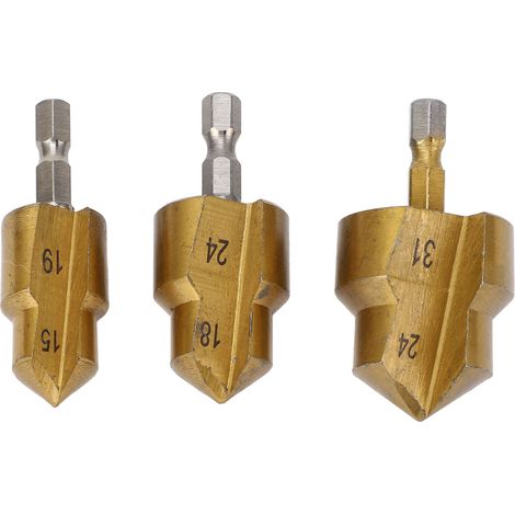 Lot de 3 forets releveurs PPR pour percage et expansion tuyaux eau, queue hexagonale 1/4 pouce, acier rapide, alesoirs 15-19mm 18-24mm 24-31mm (1/5)