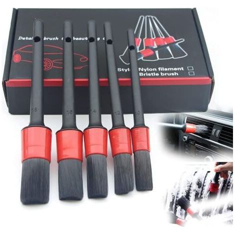 Pinceau de Détail, 5pcs Auto Detailing Brush Set, Cleaner Brush Set, Brush pour La Voiture Moto Roues de Nettoyage Automobile, Tableau de Bord, Intérieur, Extérieur, Bouches Daération (1/5)