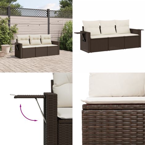 3-tlg. Garten-Sofagarnitur mit Kissen Braun Poly Rattan - Gartengestell - Gartenmöbel Set - Outdoor Möbel - Lounge Set - Rattan Gartenmöbel - Home & Living (1/5)