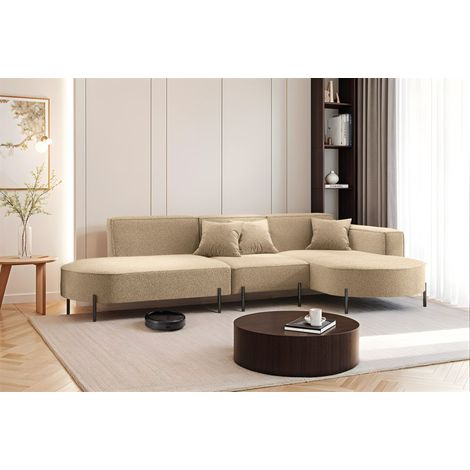 Ecksofa Designersofa VALENCIA in Stoff Quelle Hellbraun Ottomane Rechts (1/2)