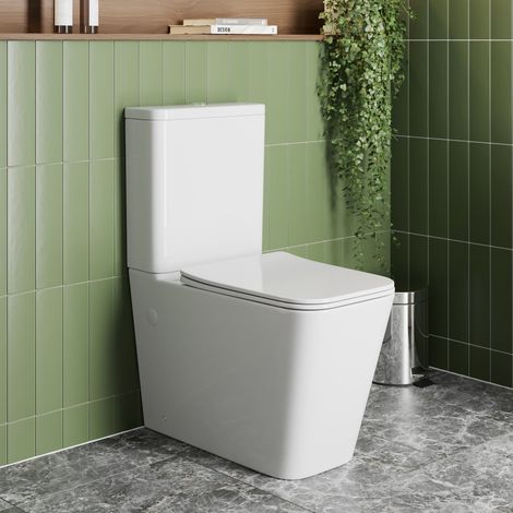 Modern Bathroom Close Coupled Rimless Toilet Short Projection Dual Flush White (1/4)