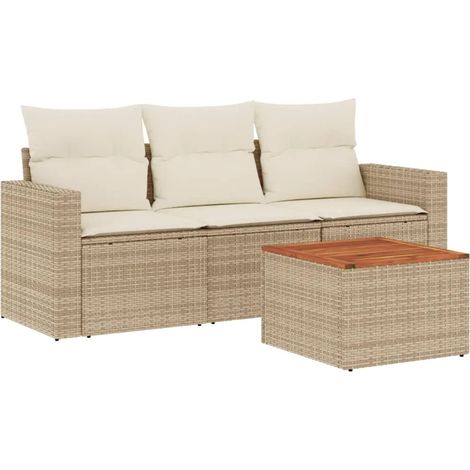 Maison Exclusive - Set Divano da Giardino 4 pz con Cuscini Beige in Polyrattan (1/3)