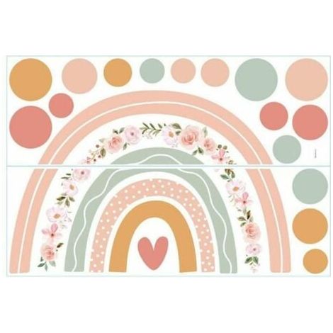 1 autocollant mural arc-en-ciel pour maternelle, autocollant mural arc-en-ciel pour bébé, autocollant mural de dessin animé, 90 x 61 cm (1/4)