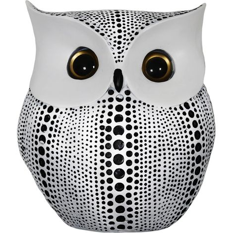 Statues et autres ornements - Hibou créatif à pois en résine - Décoration artisanale personnalisée pour chambre, entrée, bureau, etc. - 14 x 8 x 16 cm, blanc - 1 pièce (1/5)