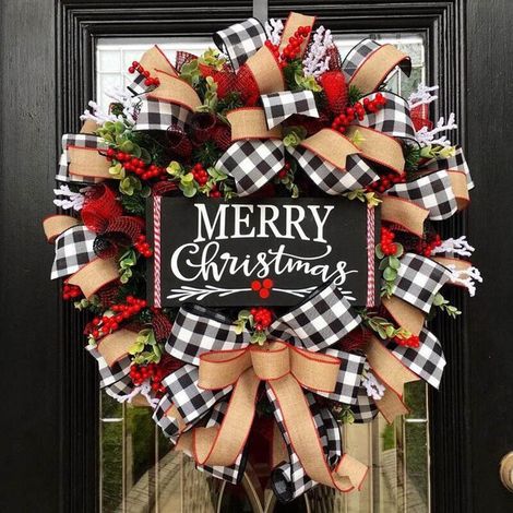 Guirlande De Noël À Carreaux - 118 Cm - Avec Nœud Et Baies Rouges - Pour Porte Extérieure Mur Intérieur - Décoration Festive Noël (1/5)