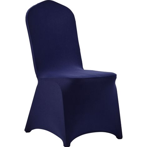 Housse de chaise bleu marine, lot de 50, en polyester et élasthanne, extensible, pour mariage, réception, banquet, banquet, ajustable jusqu'à 51 x 45 x 95 cm. (1/5)