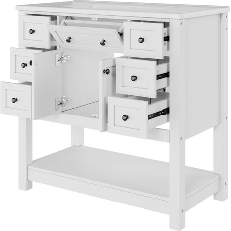 Freistehender Badschrank mit Keramikwaschbecken, MDF, Weiß, MODENUIT (1/5)