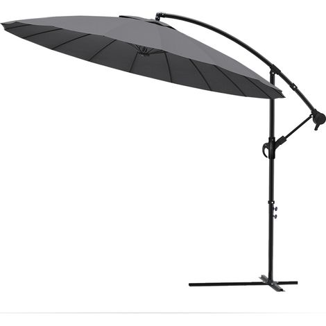 Vounot – Parasol déporté inclinable 3M gris – Housse de protection incluse – 18 baleines en fibre de verre – Hauteur ajustable – Rotatif 360°