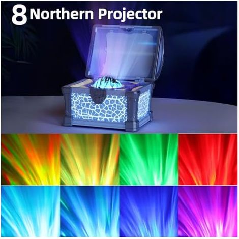 Veilleuse magique en forme de coffre au trésor avec projecteur d'aurores boréales, projecteur d'étoiles, lumière galaxie pour chambre à coucher, télécommande, éclairage d'ambiance LED pour décoration (1/4)