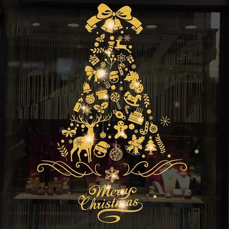 Autocollants de Noël réutilisables pour fenêtres, autocollants dorés pour sapin de Noël, pour décorations de Noël (1/4)