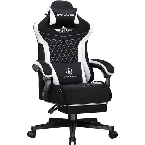 Chaise de gaming ergonomique en cuir synthétique avec support lombaire - Chaise PC avec dossier élargi - Charge maximale : 150 kg - Noir (1/5)