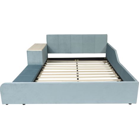 Letto per bambini imbottito 140 x 200 cm in velluto blu con scrivania e sgabello (1/5)