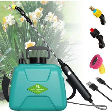 Pulvérisateur Électrique 5L, Accessoires de Jardinage Portables, Rampe de Pulvérisation Rétractable, Batterie 2500 mAh, Rechargeable, Adapté à l'agriculture et Au Jardinage (Vert) (1/5)