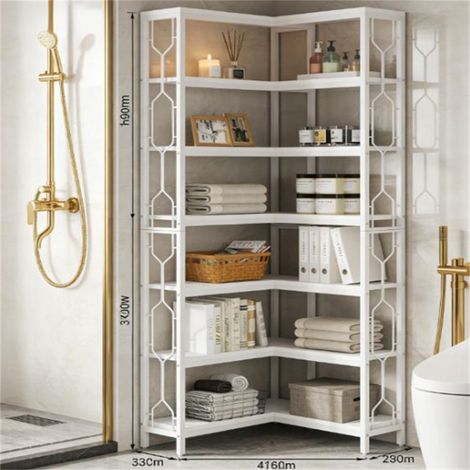 Bibliothèque d'angle autoportante en bois à 7 niveaux - Rangement pour bureau à domicile (1/5)