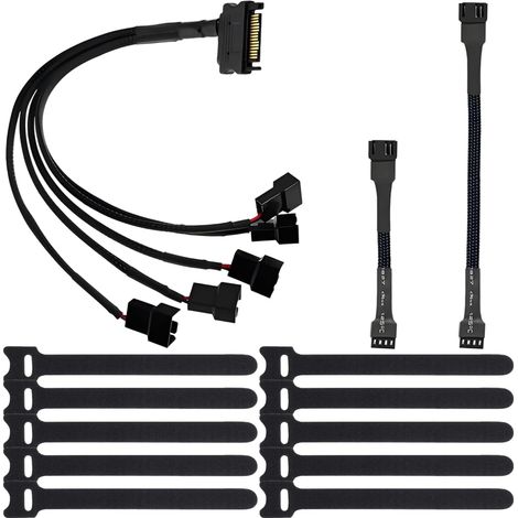 Câble Adaptateur de Ventilateur de Refroidissement SATA 15 Broches vers PWM 3 ou 4 Broches, câble d'extension et de dérivation pour Ventilateurs de boîtier PC 1 vers 3, 12 V (27 cm) (1/5)