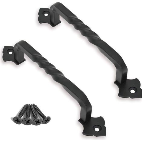 Ensemble de 2 poignées de porte de grange pour portail de jardin en bois, abri de jardin ou porte d'armoire (Entraxe des trous : 100) (1/4)