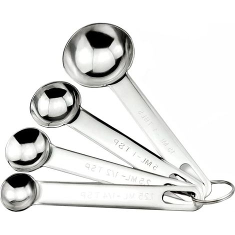 4 pièces de cuillères à mesurer en acier inoxydable, avec une tasse à mesurer graduée (argent) (1/5)